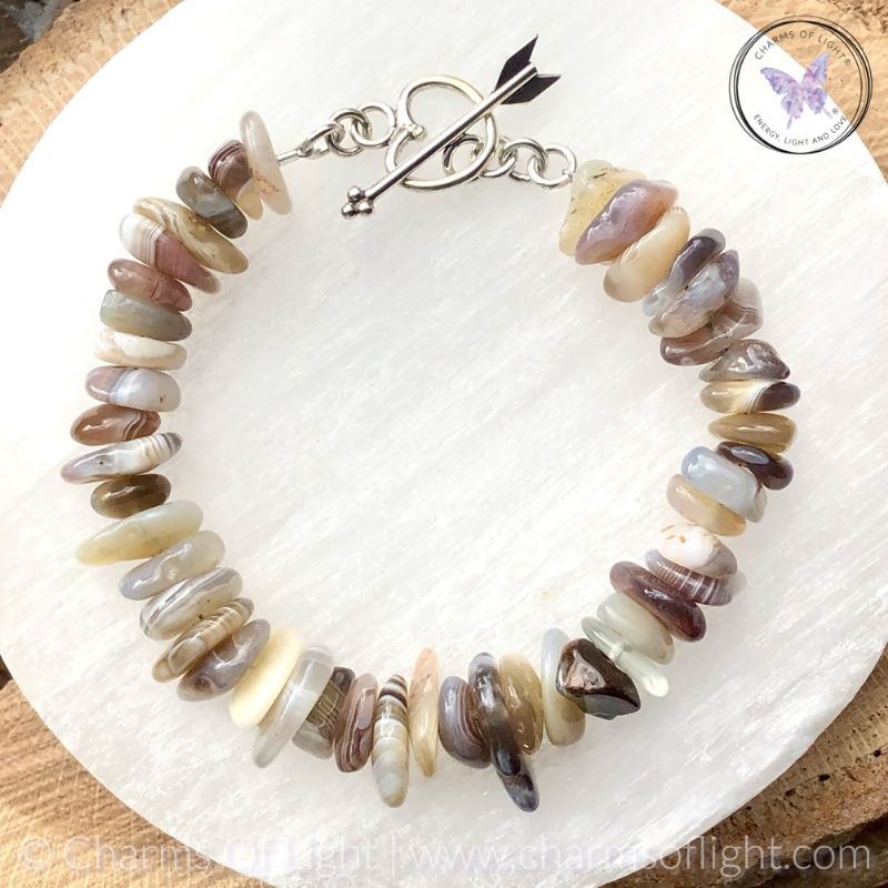 Botswana Agate Nugget Chip Bracelet With Heart Toggle